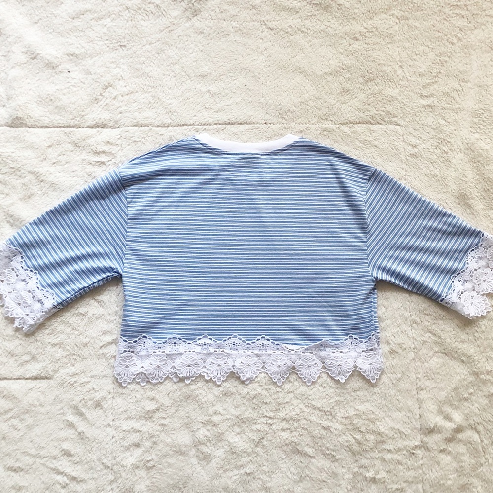 Topshop | Striped Lace Trim Cropped Top *NWT* - Picture 7 of 8